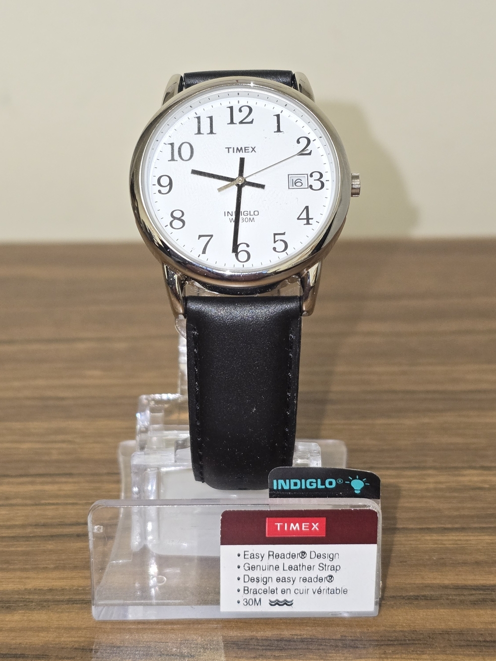 Timex Easy Reader Date Leather Strap Watch in Black & Gold New
